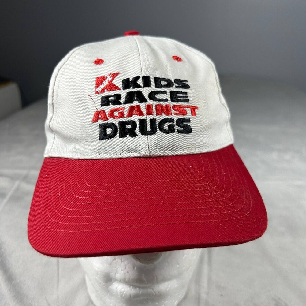 Vintage Kmart Kids Race Against Drugs Snapback Hat Cap One Size White & Red